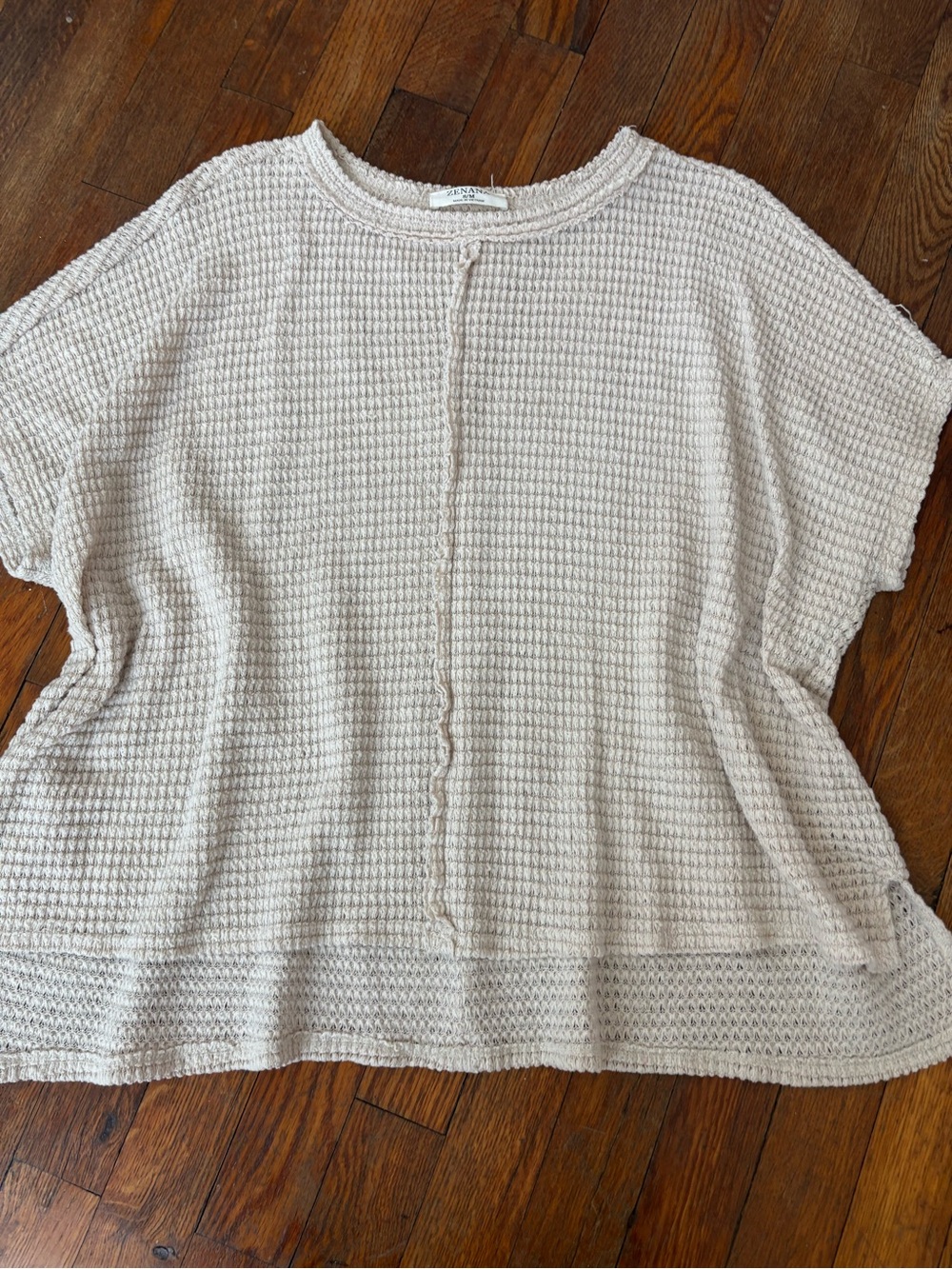 Zenana Outfitters Cream Waffle Knit Short Sleeve Top